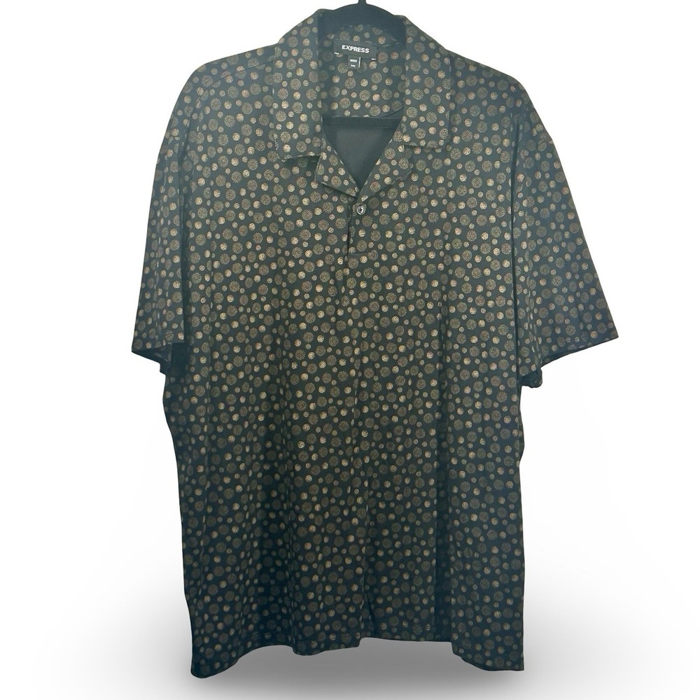 Express Spread Collar Polo Shirt‎ Men's Size XXL Abstract Preppy Luxe Earthy